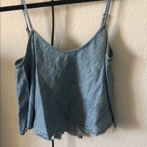 Free people denim and lace crop top